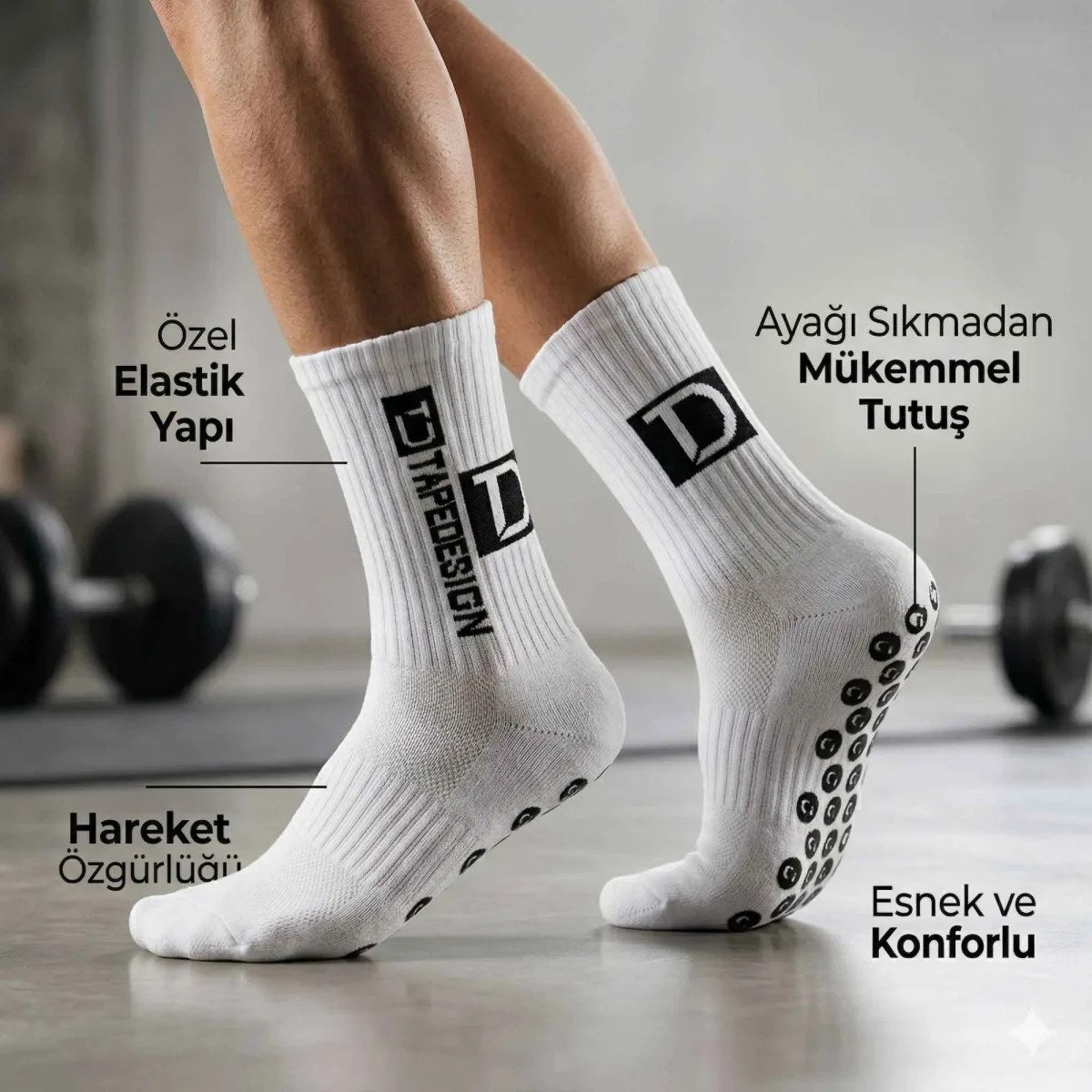 Kaydırmaz Çorap 3’lü Futbol Basketbol Tenis Erkek Spor Çorap, Beyaz, Kaymaz Çorap Tabanlı, Dikişsiz ve Parfümlü, Yüksek Kalite