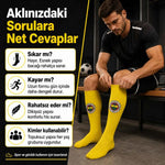 Takım Logolu 3’lü Sarı Futbol Çorabı 31-43, Unisex Uzun Konç, Dikişsiz Burun