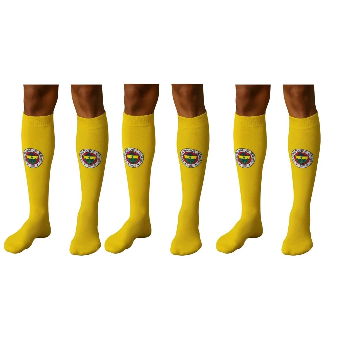 Takım Logolu 3’lü Sarı Futbol Çorabı 31-43, Unisex Uzun Konç, Dikişsiz Burun