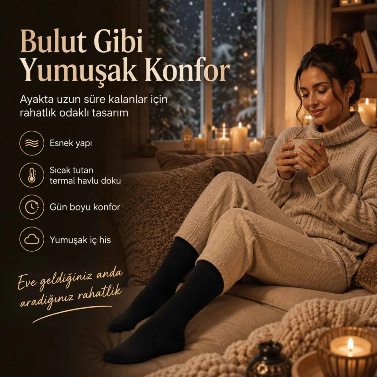 Kadın Siyah 12’li Kışlık Termal Uzun Çorap | Dikişsiz, Esnek Havlu Dokulu, Sıcak Tutan, Güçlendirilmiş Topuk ve Burun