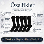 Erkek Siyah 12’li Kışlık Uzun Termal Havlu Çorap | Dikişsiz, Esnek, Sıcak Tutan, Güçlendirilmiş Topuk ve Burun