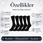 Erkek Siyah 12’li Kışlık Uzun Termal Havlu Çorap | Dikişsiz, Esnek, Sıcak Tutan, Güçlendirilmiş Topuk ve Burun