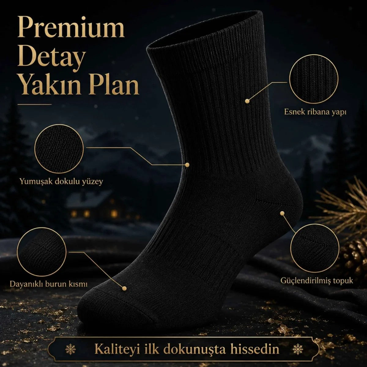 Erkek Siyah 12’li Kışlık Uzun Termal Havlu Çorap | Dikişsiz, Esnek, Sıcak Tutan, Güçlendirilmiş Topuk ve Burun