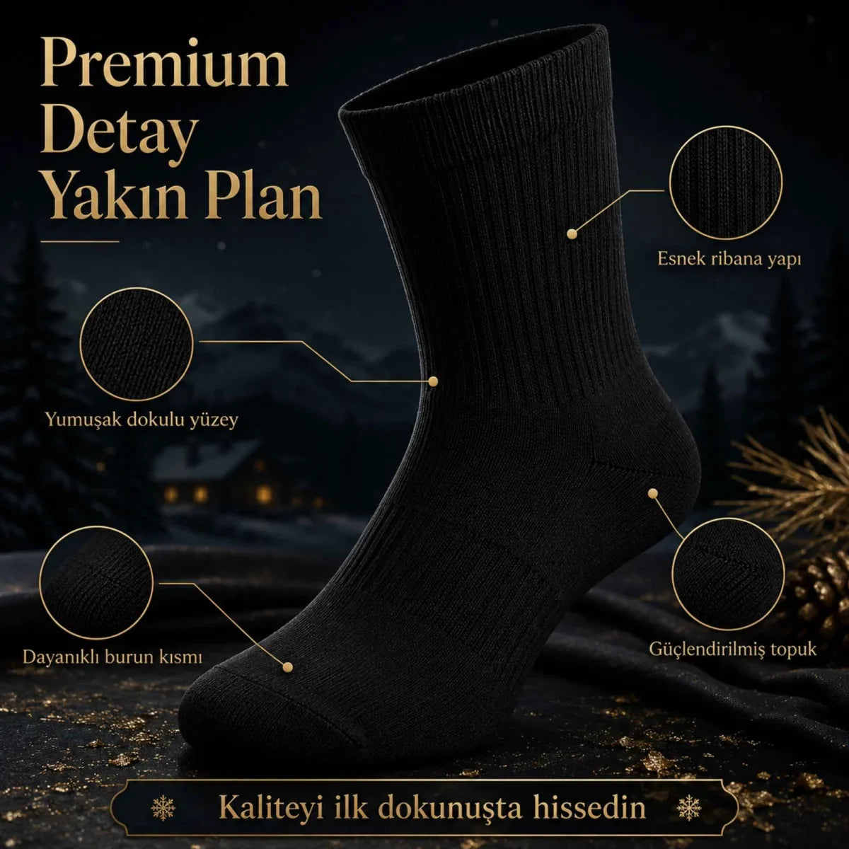 Erkek Siyah 12’li Kışlık Uzun Termal Havlu Çorap | Dikişsiz, Esnek, Sıcak Tutan, Güçlendirilmiş Topuk ve Burun