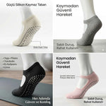 Kaymaz Taban Yoga ve Pilates Çorabı 4’lü Kadın, Silikon Tabanlı Nefes Alabilir Bilek Bantlı Çorap, Ev Yoga Pilates Trambolin Umre İçin, 4 Renk