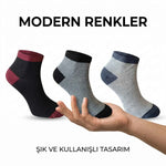 Erkek Patik Çorap 6’lı Set – Renkli Burun Topuk Detaylı Günlük Kısa Çorap