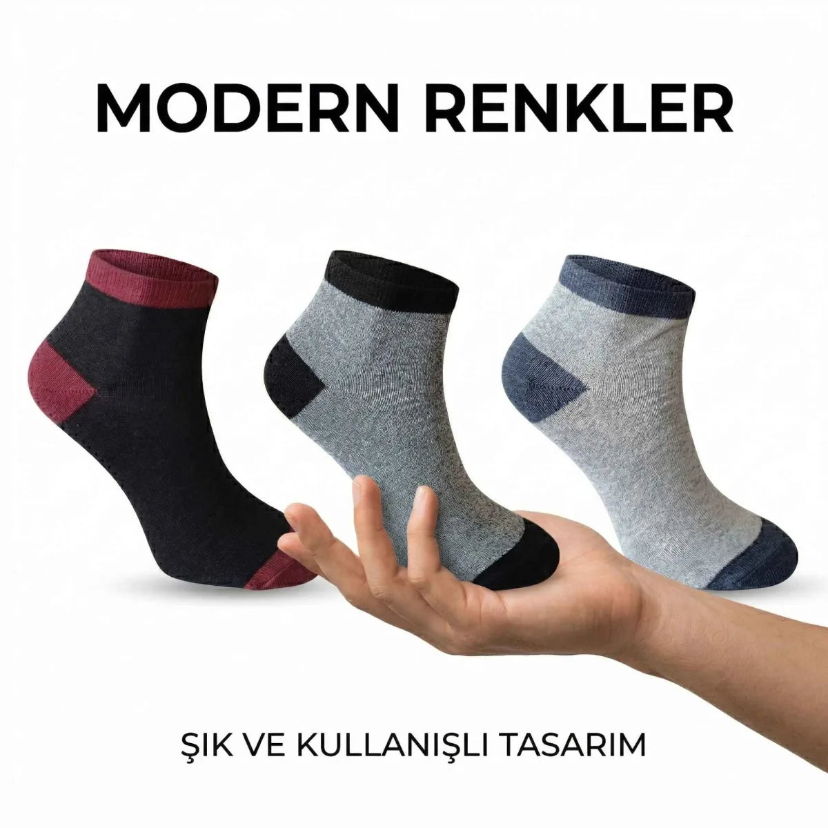 Erkek Patik Çorap 6’lı Set – Renkli Burun Topuk Detaylı Günlük Kısa Çorap