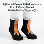 Tavuk Ayağı Desenli Çocuk Çorap Siyah Turuncu Eğlenceli Hayvan Figürlü Yumuşak Dokulu Günlük Çorap