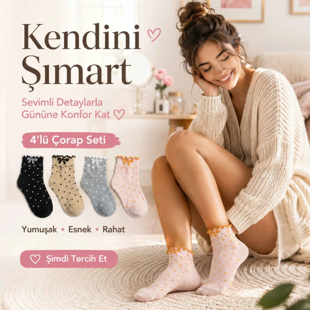 Kadın Fırfırlı Soket Çorap 8’li Set – Puantiyeli, Fiyonklu, Yumuşak ve Esnek Bilek Çorabı
