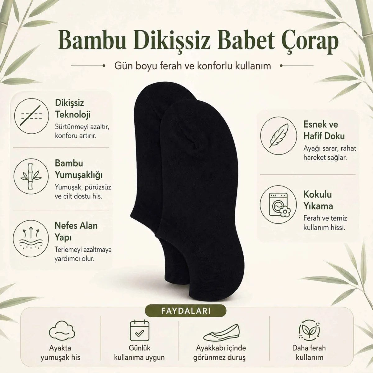 Erkek Bambu 12’li Dikişsiz Babet Çorap Siyah Beyaz Gri Görünmez Sneaker Çorap Nefes Alan Yumuşak