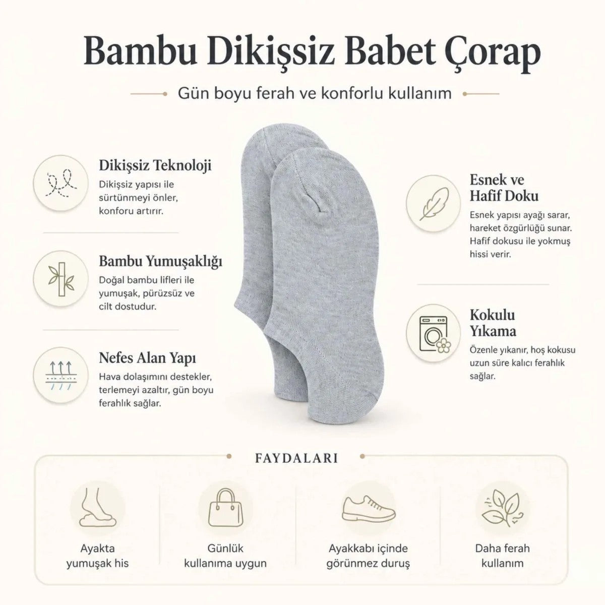 Erkek Bambu 12’li Dikişsiz Babet Çorap Siyah Beyaz Gri Görünmez Sneaker Çorap Nefes Alan Yumuşak