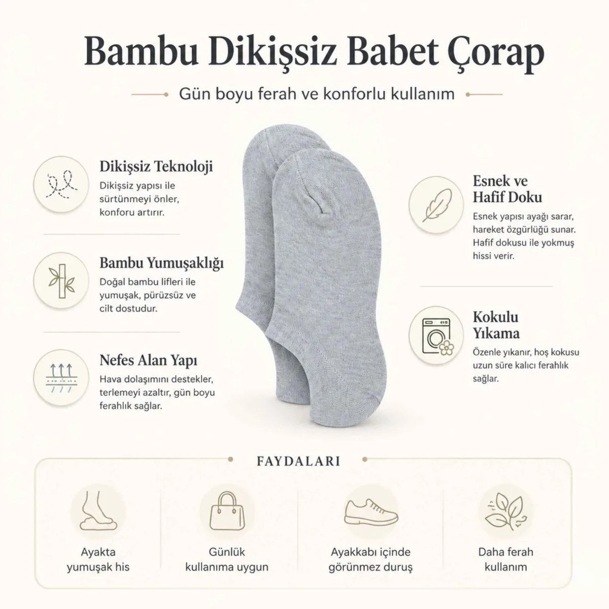 Erkek Bambu 12’li Dikişsiz Babet Çorap Siyah Beyaz Gri Görünmez Sneaker Çorap Nefes Alan Yumuşak