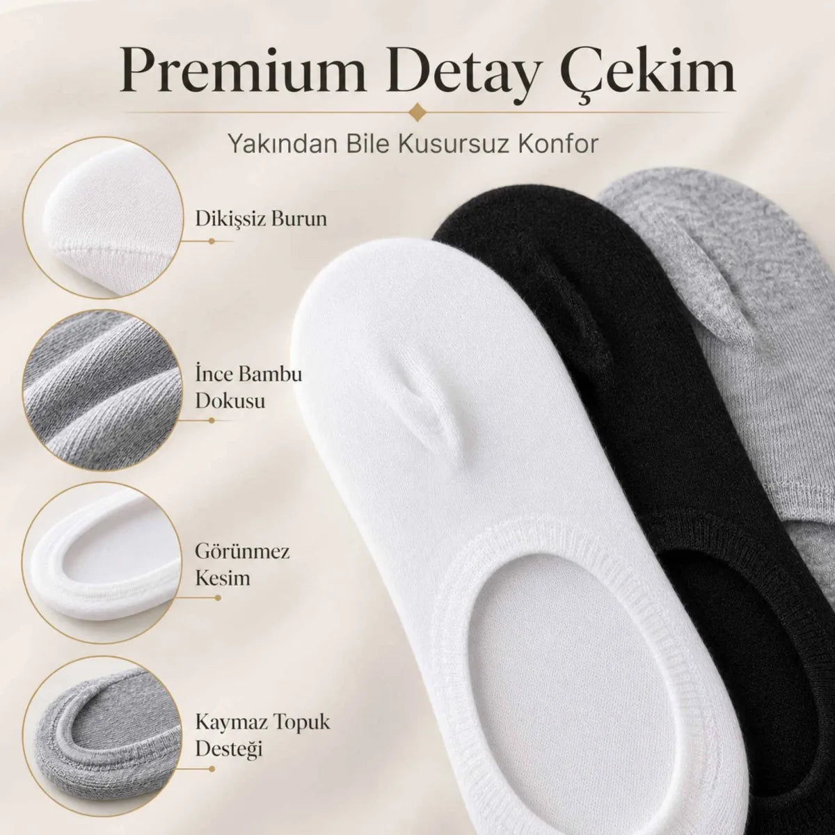 Erkek Bambu 12’li Dikişsiz Babet Çorap Siyah Beyaz Gri Görünmez Sneaker Çorap Nefes Alan Yumuşak