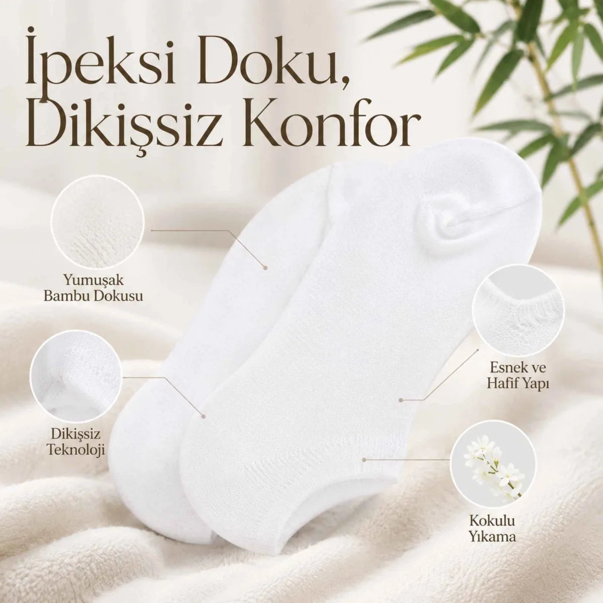 Erkek Bambu 6’lı Dikişsiz Babet Çorap Siyah Beyaz Gri Görünmez Sneaker Çorap Nefes Alan Yumuşak
