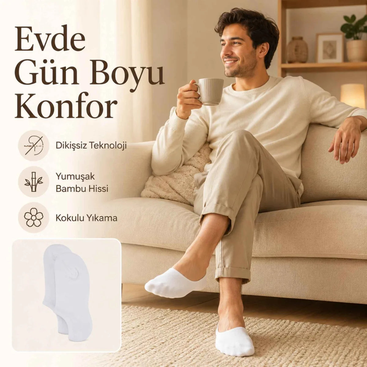 Erkek Bambu 6’lı Dikişsiz Babet Çorap Siyah Beyaz Gri Görünmez Sneaker Çorap Nefes Alan Yumuşak
