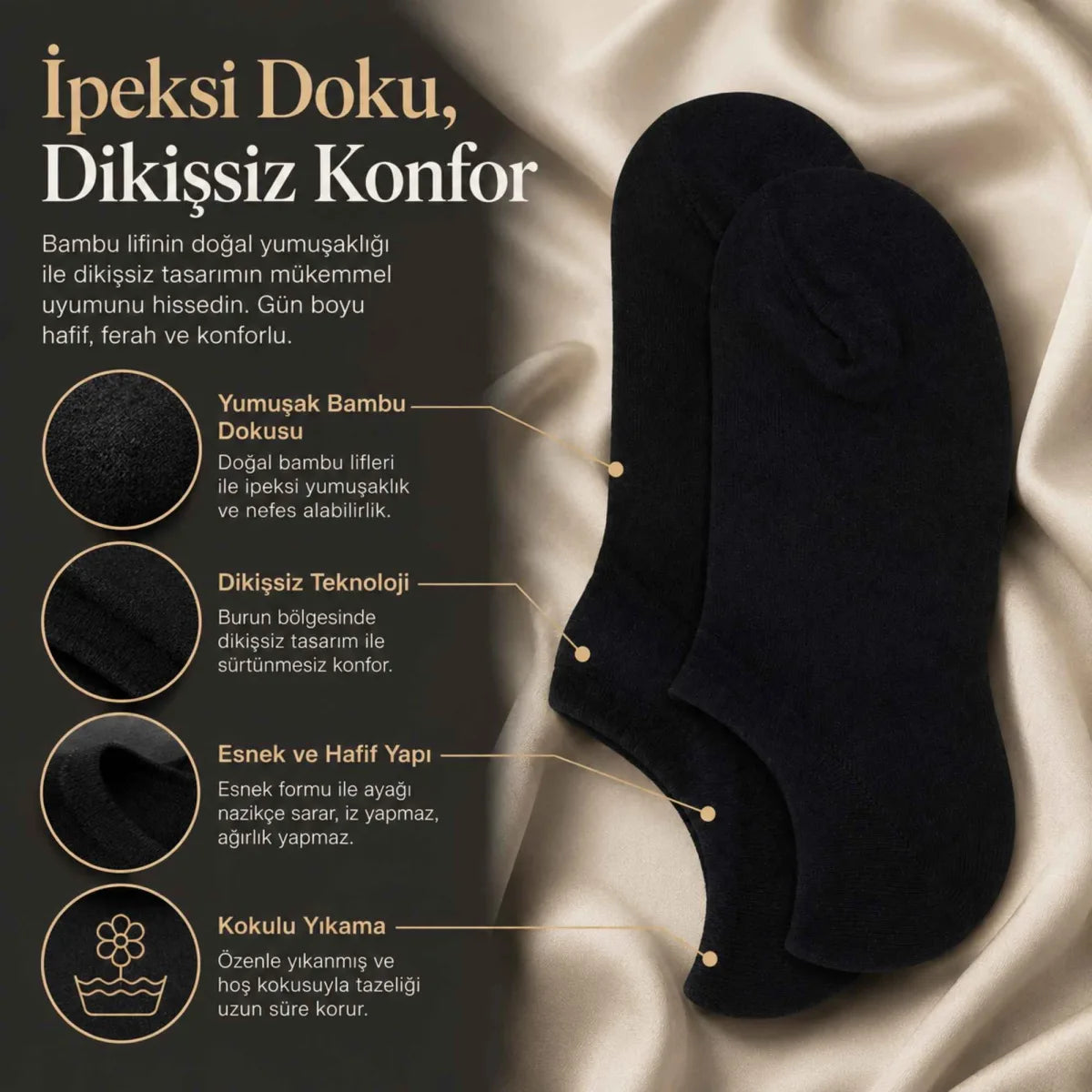 Erkek Bambu 6’lı Dikişsiz Babet Çorap Siyah Beyaz Gri Görünmez Sneaker Çorap Nefes Alan Yumuşak