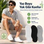 Erkek Bambu 6’lı Dikişsiz Babet Çorap Siyah Beyaz Gri Görünmez Sneaker Çorap Nefes Alan Yumuşak