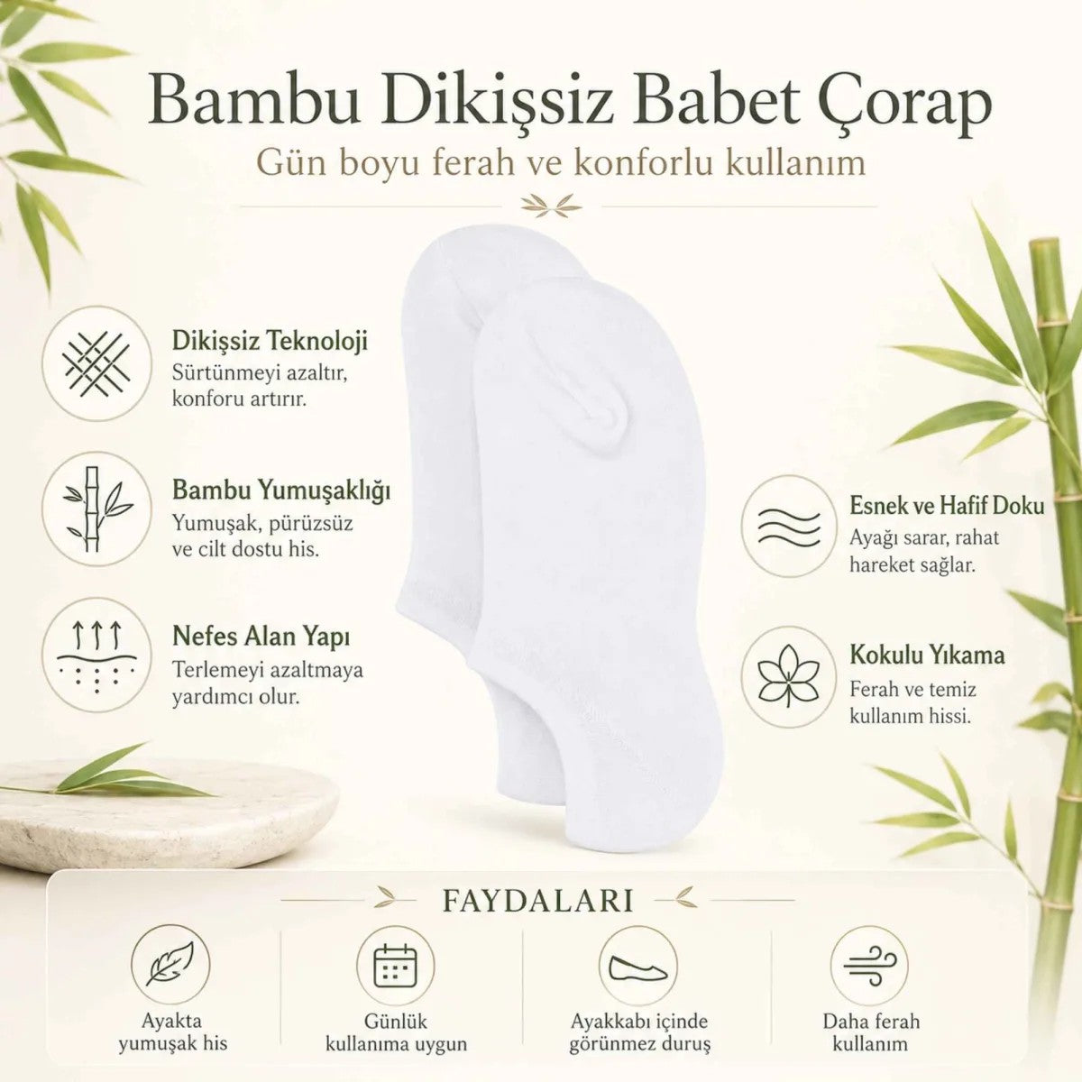 Erkek Bambu 6’lı Dikişsiz Babet Çorap Siyah Beyaz Gri Görünmez Sneaker Çorap Nefes Alan Yumuşak