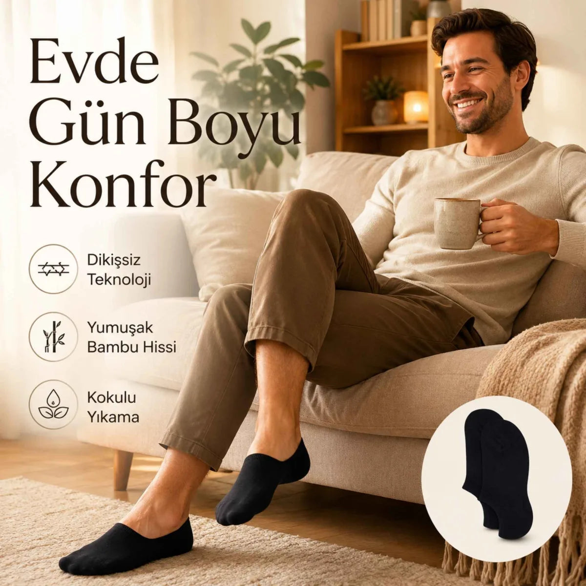 Erkek Bambu 6’lı Dikişsiz Babet Çorap Siyah Beyaz Gri Görünmez Sneaker Çorap Nefes Alan Yumuşak