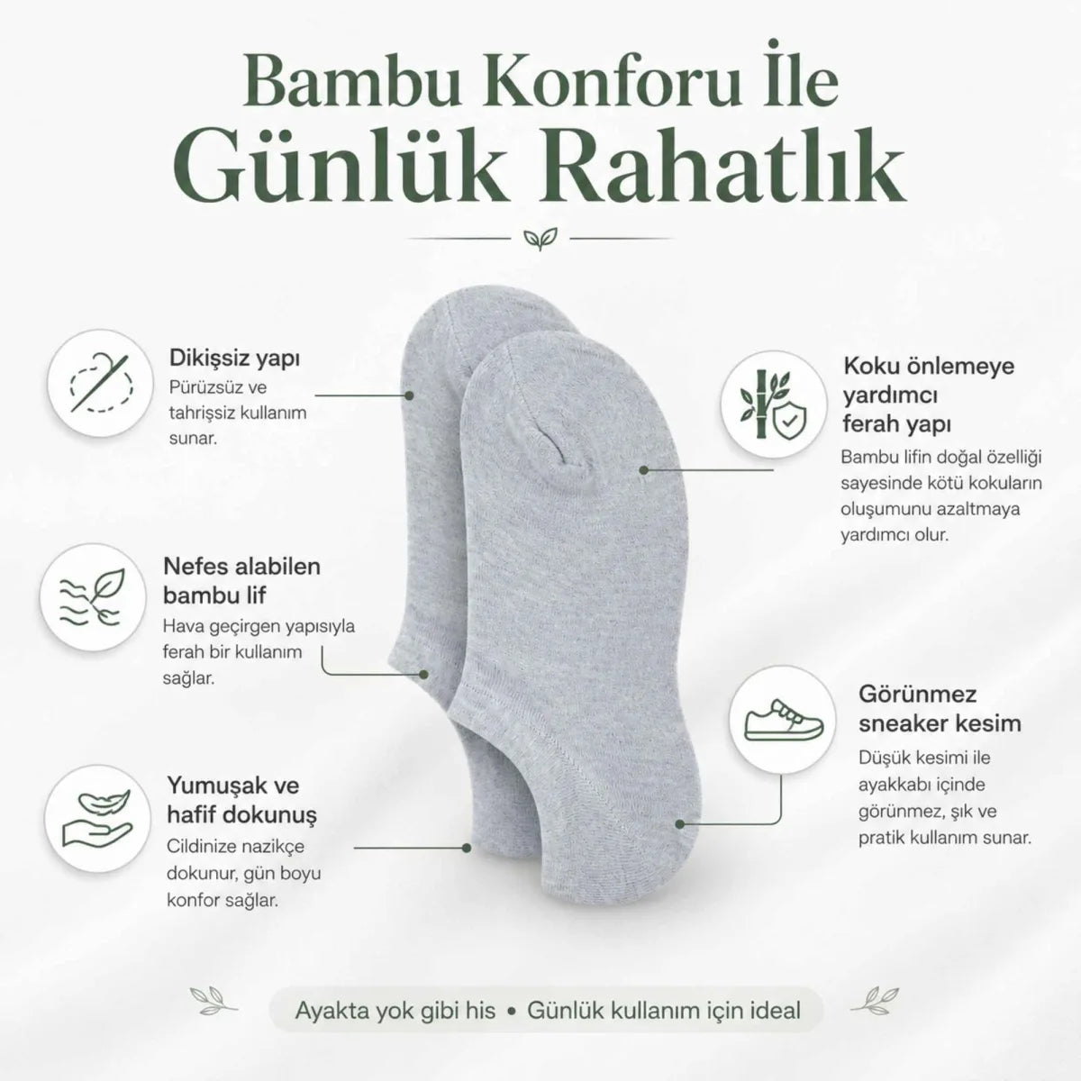 Kadın Bambu 12’li Dikişsiz Babet Çorap Siyah Beyaz Gri Görünmez Sneaker Çorap Nefes Alan Yumuşak