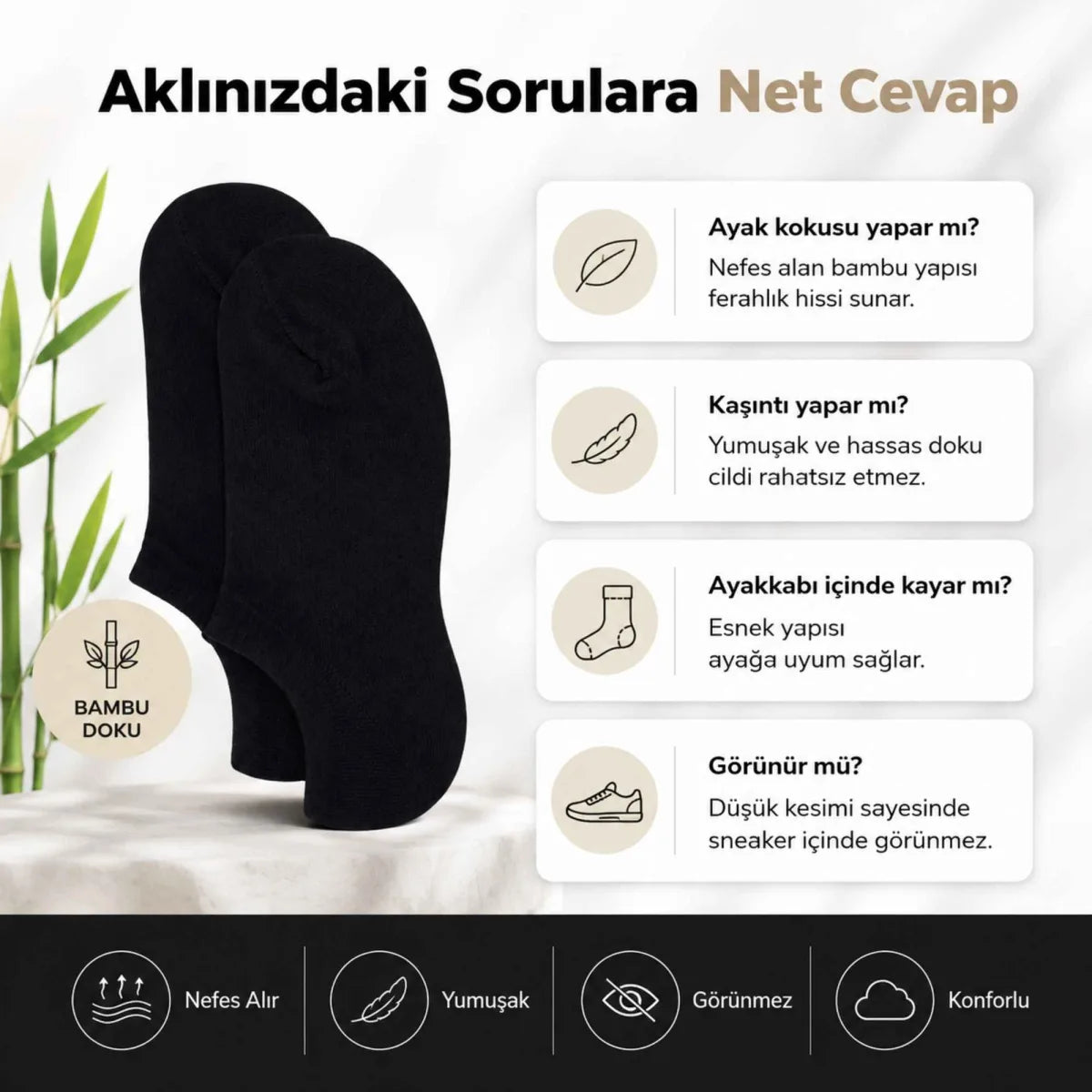 Kadın Bambu 12’li Dikişsiz Babet Çorap Siyah Beyaz Gri Görünmez Sneaker Çorap Nefes Alan Yumuşak
