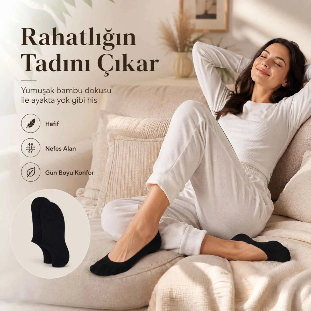 Kadın Bambu 6’lı Dikişsiz Babet Çorap Siyah Beyaz Gri Görünmez Sneaker Çorap Nefes Alan Yumuşak