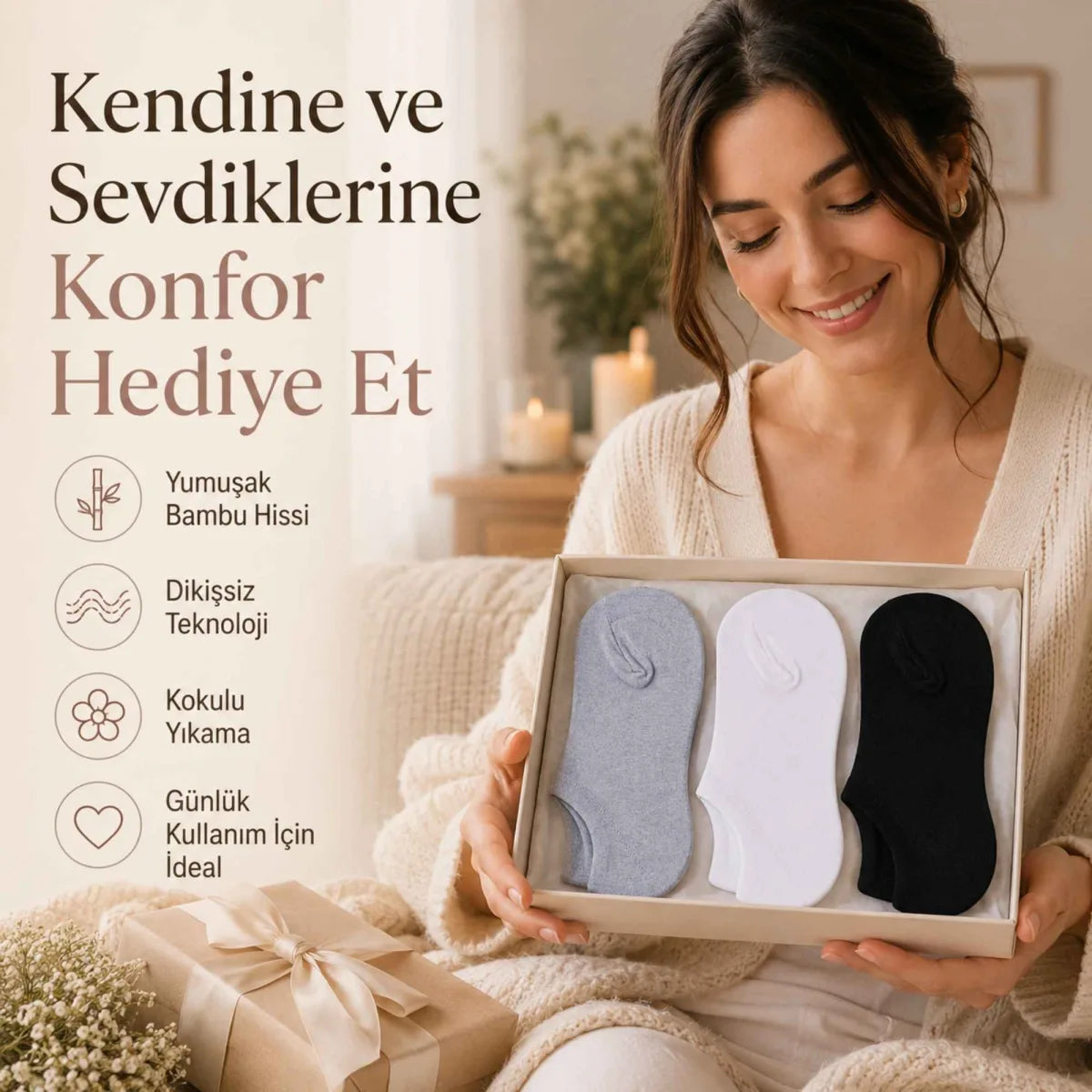Kadın Bambu 6’lı Dikişsiz Babet Çorap Siyah Beyaz Gri Görünmez Sneaker Çorap Nefes Alan Yumuşak