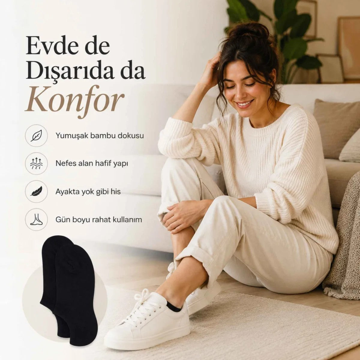 Kadın Bambu 6’lı Dikişsiz Babet Çorap Siyah Beyaz Gri Görünmez Sneaker Çorap Nefes Alan Yumuşak