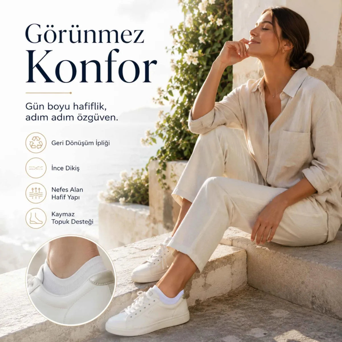 Kadın Geri Dönüşüm İplikli 12’li Görünmez Sneaker Çorap, İnce Dikişli Nefes Alan Babet Çorap Siyah Beyaz Gri