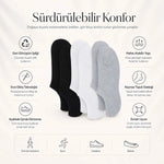Kadın Geri Dönüşüm İplikli 12’li Görünmez Sneaker Çorap, İnce Dikişli Nefes Alan Babet Çorap Siyah Beyaz Gri
