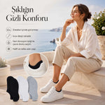 Kadın Geri Dönüşüm İplikli 12’li Görünmez Sneaker Çorap, İnce Dikişli Nefes Alan Babet Çorap Siyah Beyaz Gri