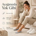 Kadın Geri Dönüşüm İplikli 6’lı Görünmez Sneaker Çorap, İnce Dikişli Nefes Alan Babet Çorap Siyah Beyaz Gri