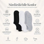 Kadın Geri Dönüşüm İplikli 6’lı Görünmez Sneaker Çorap, İnce Dikişli Nefes Alan Babet Çorap Siyah Beyaz Gri