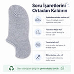 Erkek Geri Dönüşüm İplikli 12’li Görünmez Sneaker Çorap, İnce Dikişli, Nefes Alan Yazlık Babet Çorabı, Kaymaz Topuklu Siyah Gri Beyaz