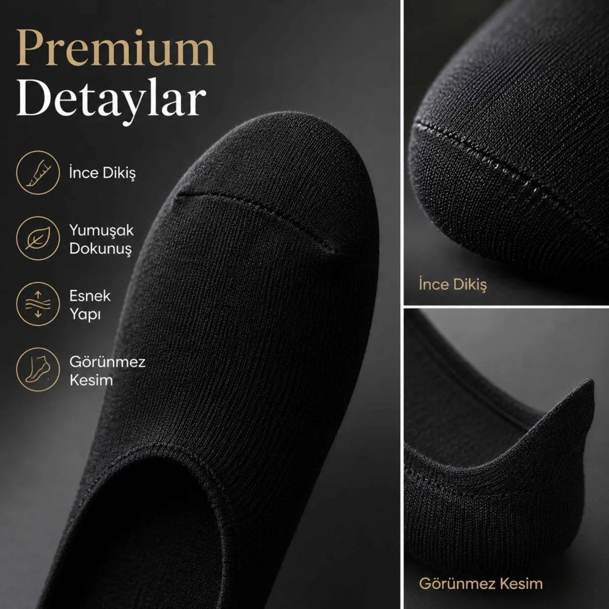 Erkek Geri Dönüşüm İplikli 12’li Görünmez Sneaker Çorap, İnce Dikişli, Nefes Alan Yazlık Babet Çorabı, Kaymaz Topuklu Siyah Gri Beyaz