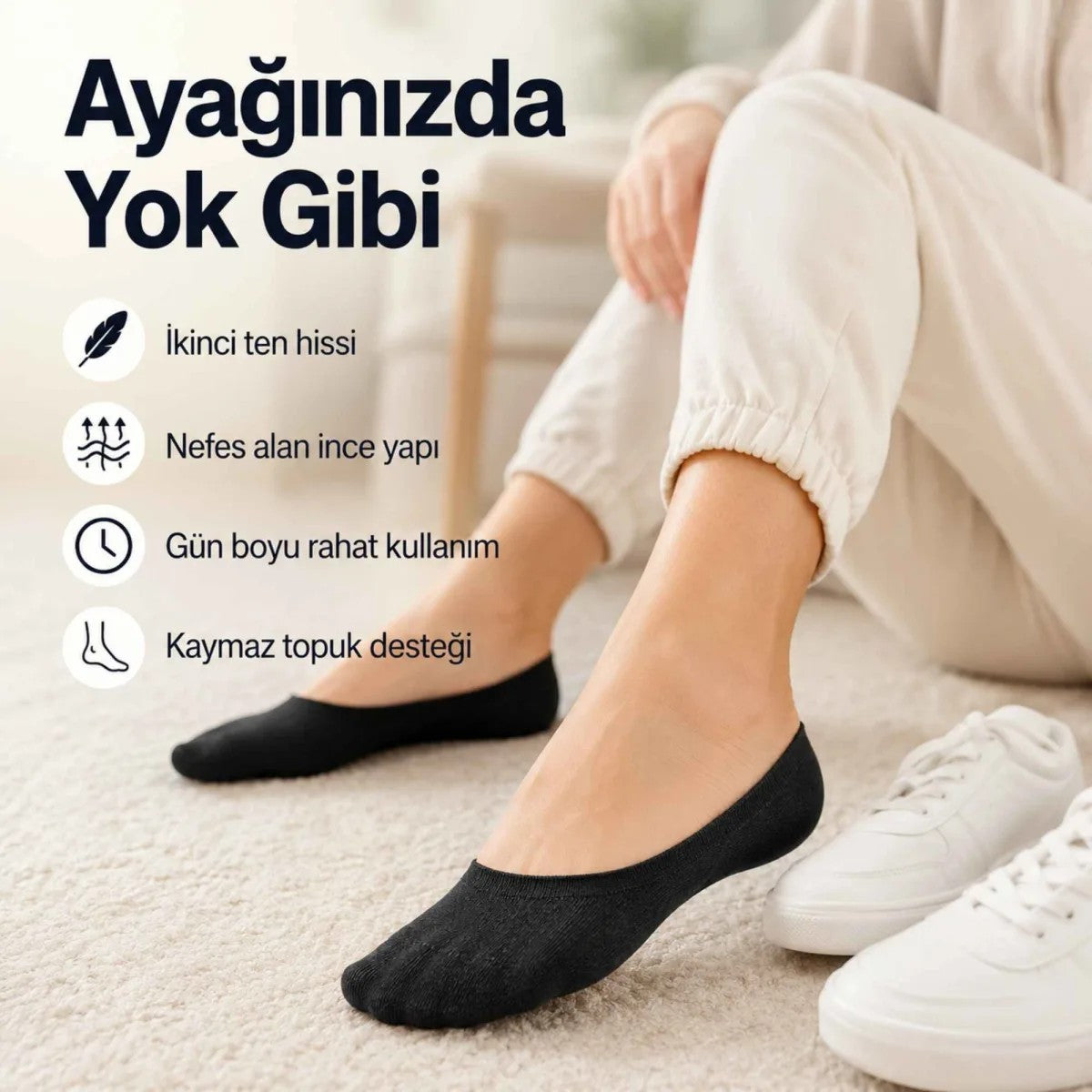 Erkek Geri Dönüşüm İplikli 12’li Görünmez Sneaker Çorap, İnce Dikişli, Nefes Alan Yazlık Babet Çorabı, Kaymaz Topuklu Siyah Gri Beyaz