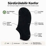 Erkek Geri Dönüşüm İplikli 12’li Görünmez Sneaker Çorap, İnce Dikişli, Nefes Alan Yazlık Babet Çorabı, Kaymaz Topuklu Siyah Gri Beyaz
