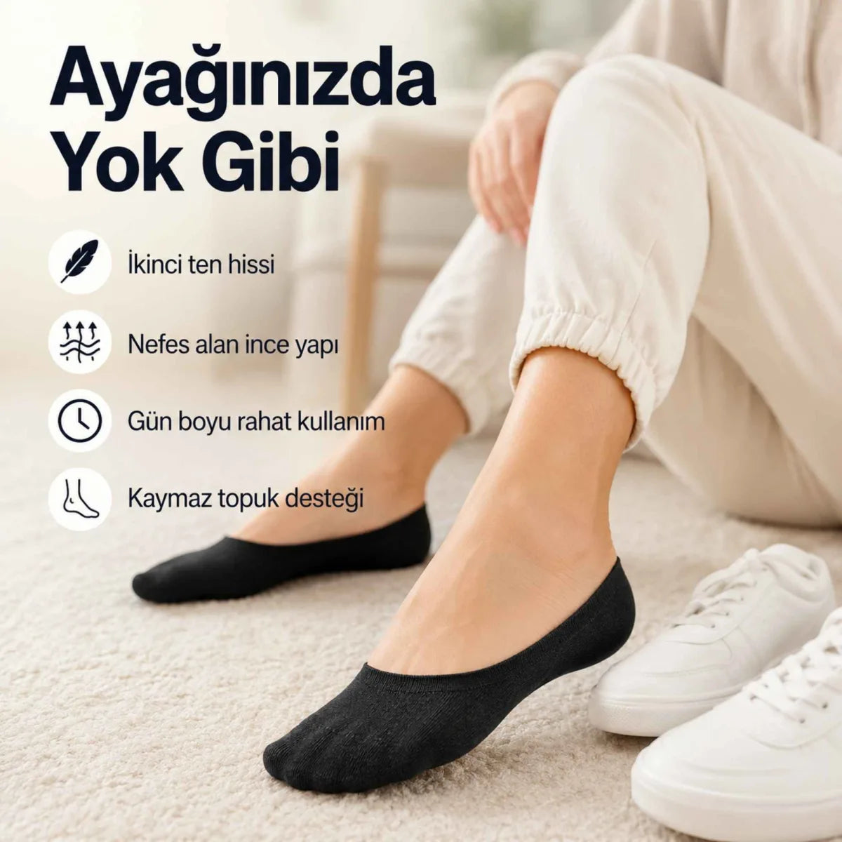 Erkek Geri Dönüşüm İplikli 6’lı Görünmez Sneaker Çorap, İnce Dikişli, Nefes Alan Yazlık Babet Çorabı, Kaymaz Topuklu Siyah Gri Beyaz