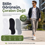 Erkek Geri Dönüşüm İplikli 6’lı Görünmez Sneaker Çorap, İnce Dikişli, Nefes Alan Yazlık Babet Çorabı, Kaymaz Topuklu Siyah Gri Beyaz
