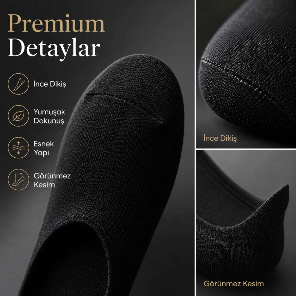 Erkek Geri Dönüşüm İplikli 6’lı Görünmez Sneaker Çorap, İnce Dikişli, Nefes Alan Yazlık Babet Çorabı, Kaymaz Topuklu Siyah Gri Beyaz