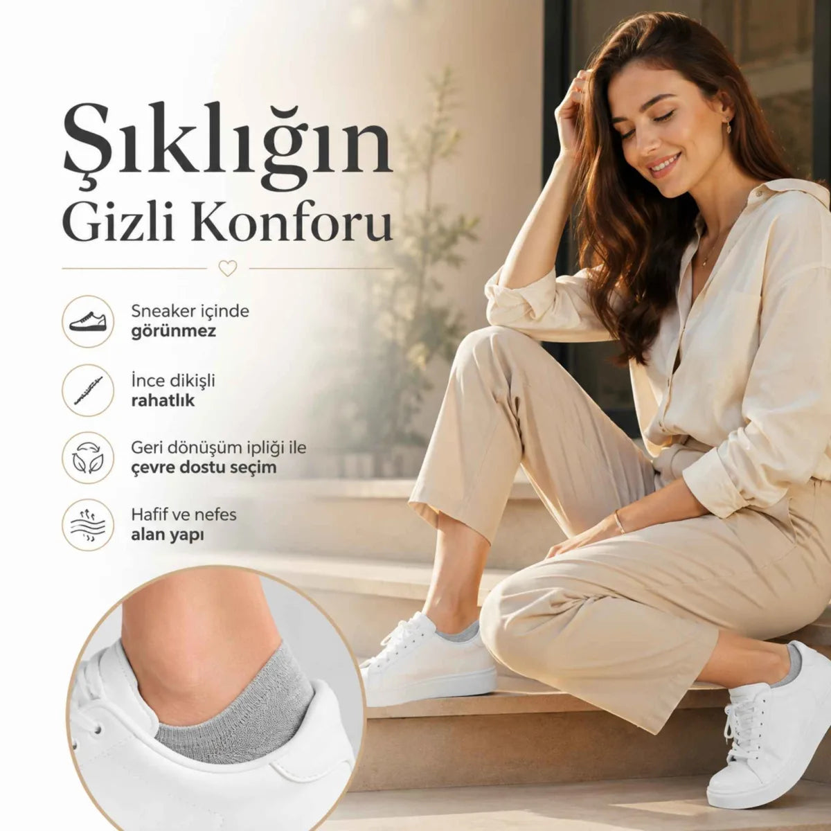 Erkek Geri Dönüşüm İplikli 6’lı Görünmez Sneaker Çorap, İnce Dikişli, Nefes Alan Yazlık Babet Çorabı, Kaymaz Topuklu Siyah Gri Beyaz