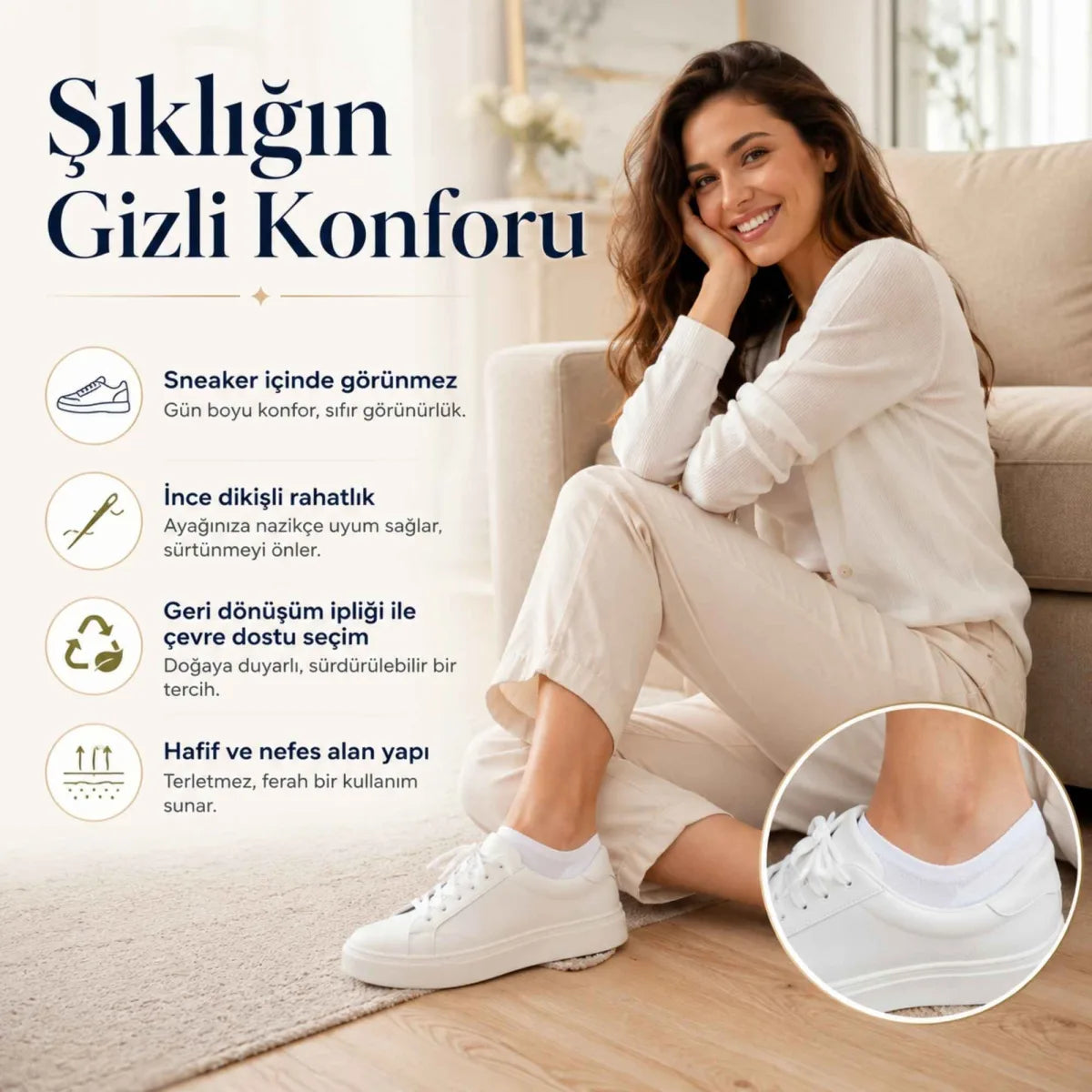 Erkek Geri Dönüşüm İplikli 6’lı Görünmez Sneaker Çorap, İnce Dikişli, Nefes Alan Yazlık Babet Çorabı, Kaymaz Topuklu Siyah Gri Beyaz
