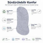 Erkek Geri Dönüşüm İplikli 6’lı Görünmez Sneaker Çorap, İnce Dikişli, Nefes Alan Yazlık Babet Çorabı, Kaymaz Topuklu Siyah Gri Beyaz