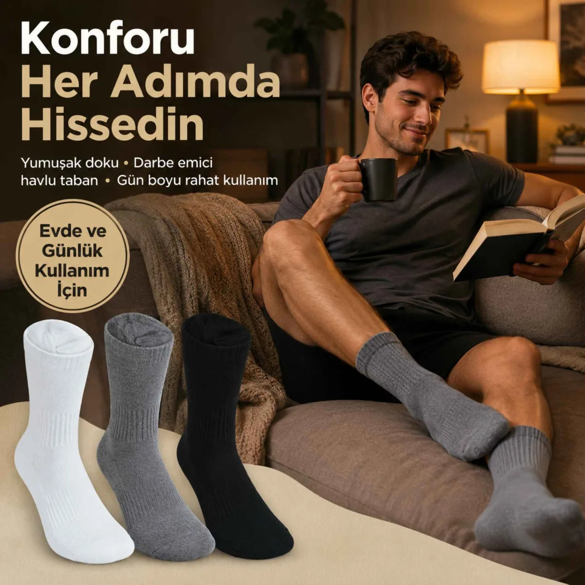 Erkek Spor Çorap 12 Çift, Taban Altı Havlu Destekli Penye Pamuklu Uzun Konç Çorap