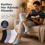 Erkek Kısa Konç Çorap 12’li Paket, %80 Pamuklu, Dikişsiz Burun, Nefes Alan Yumuşak Bilek Çorabı, Siyah Gri Beyaz