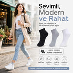 Kadın Kısa Konç Çorap 12’li Paket, %80 Pamuklu, Dikişsiz Burun, Nefes Alan Yumuşak Bilek Çorabı, Siyah Gri Beyaz