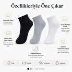 Kadın Kısa Konç Çorap 12’li Paket, %80 Pamuklu, Dikişsiz Burun, Nefes Alan Yumuşak Bilek Çorabı, Siyah Gri Beyaz