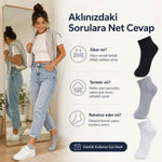 Kadın Kısa Konç Çorap 6’lı Paket, %80 Pamuklu, Dikişsiz Burun, Nefes Alan Yumuşak Bilek Çorabı, Siyah Gri Beyaz