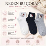 Kadın Sevimli Kedi Desenli Kısa Konç Çorap 12 Çift, %80 Pamuklu Dikişsiz Burun, Siyah Beyaz Gri, Yumuşak Günlük Bilek Çorabı
