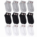 Kadın Sevimli Kedi Desenli Kısa Konç Çorap 12 Çift, %80 Pamuklu Dikişsiz Burun, Siyah Beyaz Gri, Yumuşak Günlük Bilek Çorabı